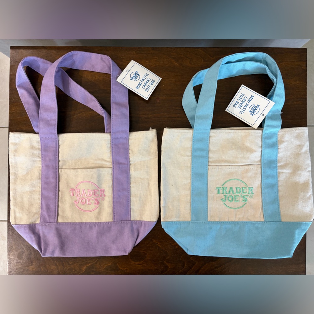 Trader Joe’s Mini Pastel Canvas Tote Bag — Lavender or Sky Blue